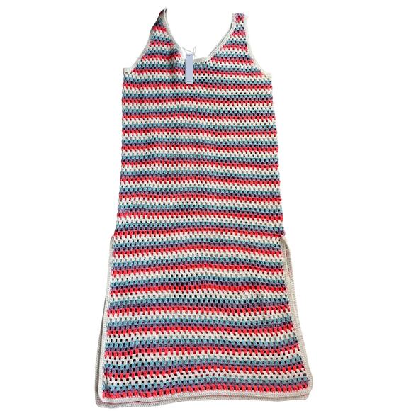 Self Contrast Striped Crochet MIDI Dress New Women Small - Picture 2 of 7